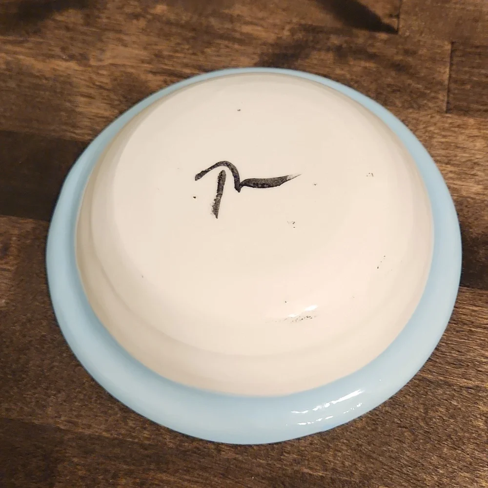 Set Of 2 Signed Cartoon Dog - Dog Bone Pottery Bowls